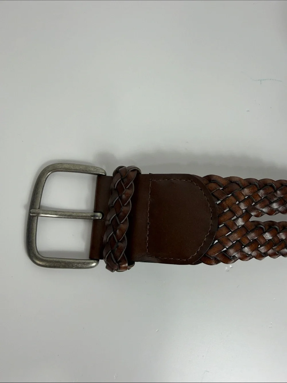 Genuine Leather Woven Braided Brown Belt Size M Adjustable Casual Boho